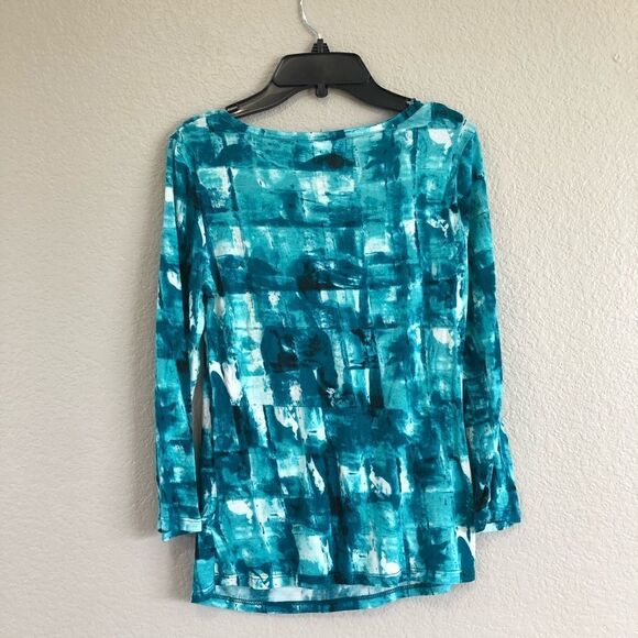 Michael Kors Teal Print 3/4 Sleeve Dress Top XS/S - Picture 3 of 4